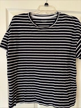 Banana Republic Dark Blue and White Striped Short Sleeve Tee